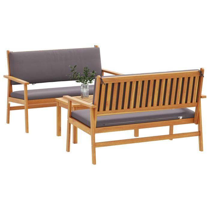 Ensemble de canapé de jardin 3 pièces avec coussins en bois d'acacia 3325230