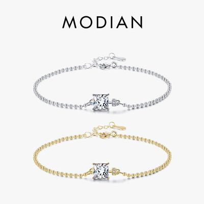 Modian Square Clear CZ Bracelets 925 Sterling Silver Charm Beads Chain Bracelet For Women Wedding Fine Jewelry