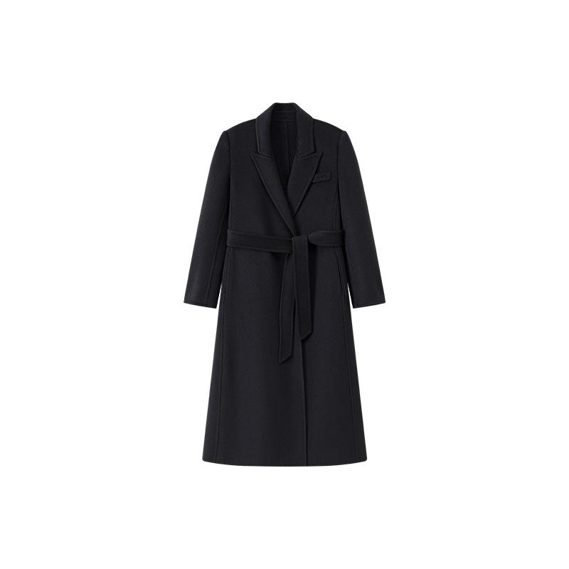 

Длинное кашемировое пальто на шнуровке двустороннее для женской осени и зимы новое высококачественное шерстяное пальто в стиле костюма с подплечниками S