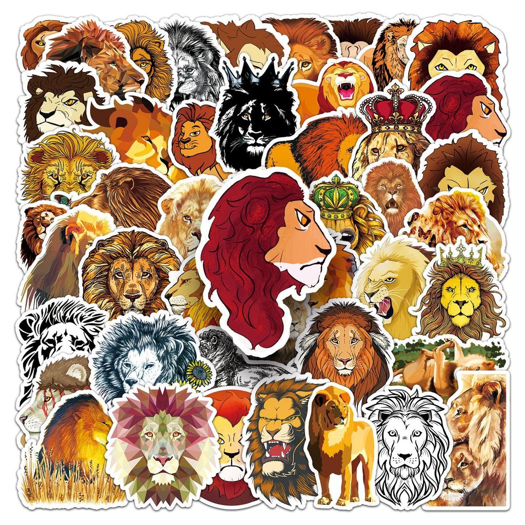 50 Lion Doodle Personalized Cartoon Animal Children's DIY Skateboard Mobile Phone Case Suitcase Stickers Waterproof