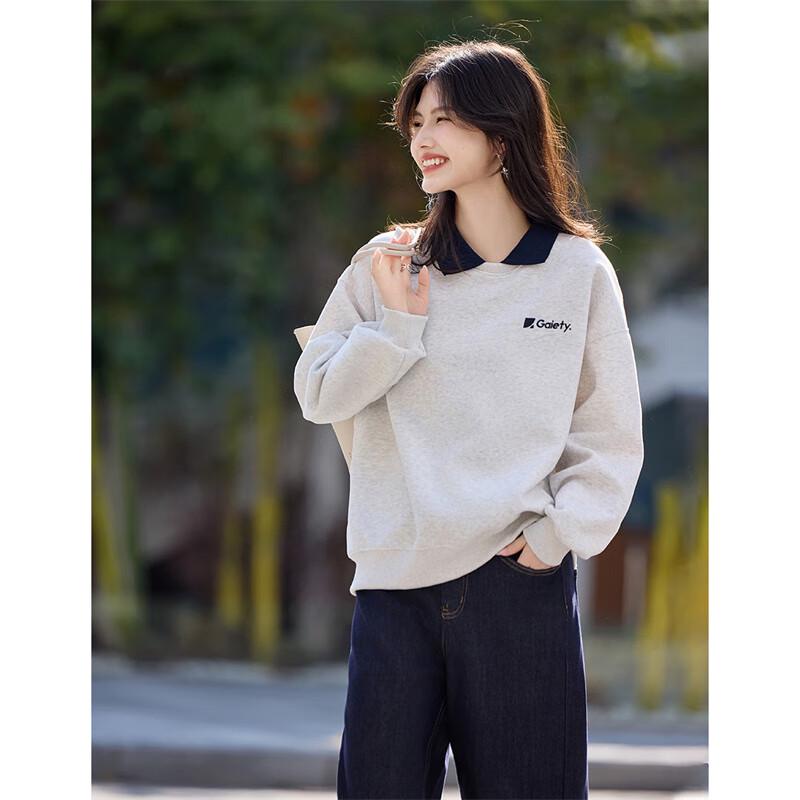 Shangjing Petite Polo Patchwork Embroidered Fake Two-Piece Sweatshirt L