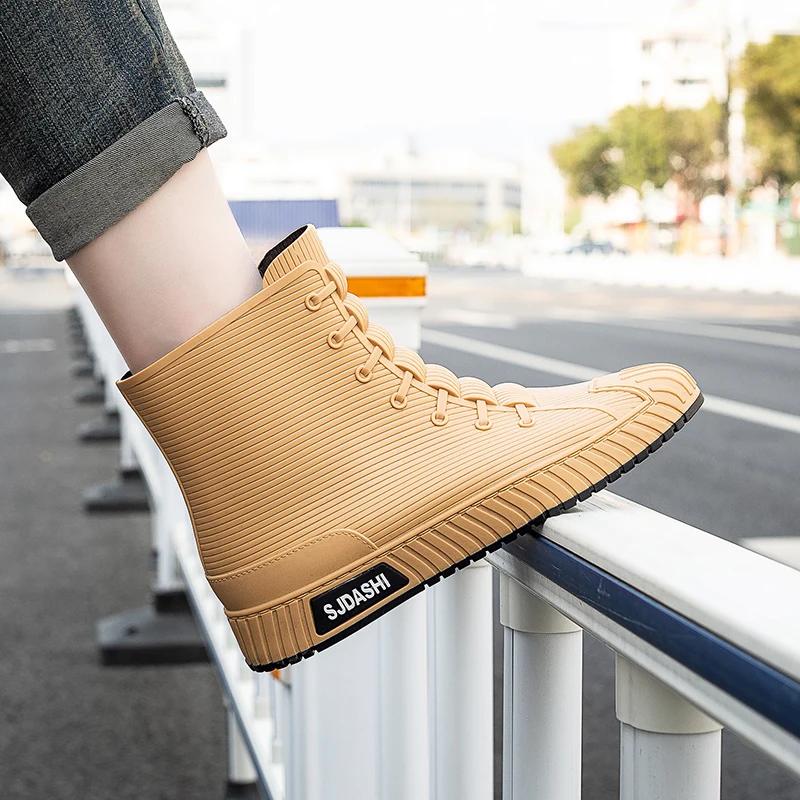 Mode Veelzijdige Casual Korte Schacht Waterdichte Schoenen Heren Dames Gevoerd Met Fleece Warmte Anti-slip Slijtvast Buiten Regenlaarzen