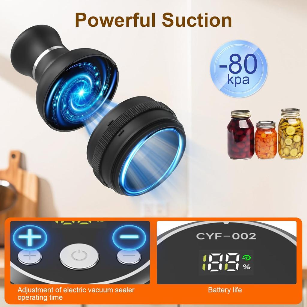 Electric Mason Jar Vacuum Sealer Kit for Wide and Regular Mouth Canning Lids, Vacuumable Bags & Wine Stoppers