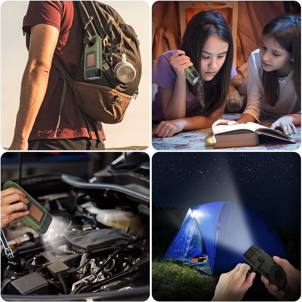 Portable Hand Crank Dynamo Torch Light Led Lighting Flashlight Solar Powered Lantern Rechargeable Multi-function Camping Outdoor