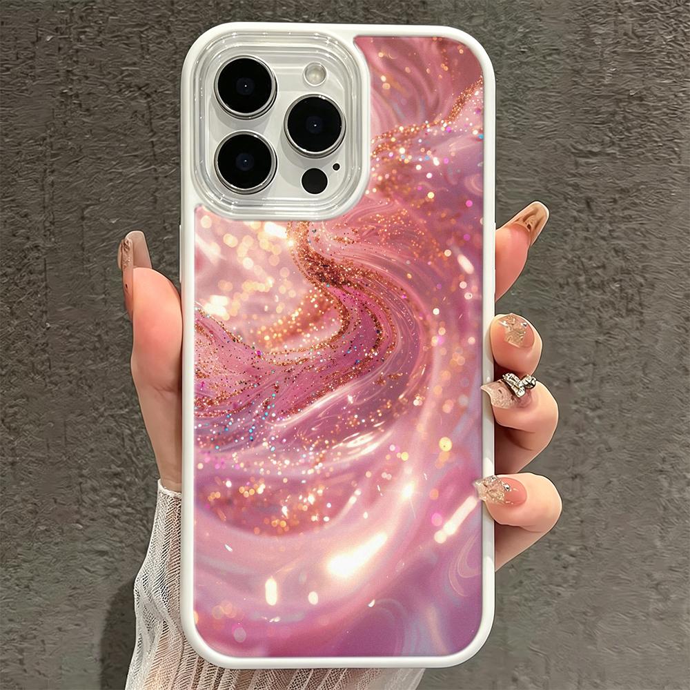 Minimalist Plain Powder Gold Quicksand Flash Powder Silicone Case For Iphone 12 15 Plus 11 13 17 14 16 Pro Max Simple Back Cover