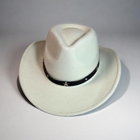 Western Cowboy Hat for Women Men Wide Brim Beach Cowgirls Hat Rolled-Up Felt Fedora Hat with Star Band