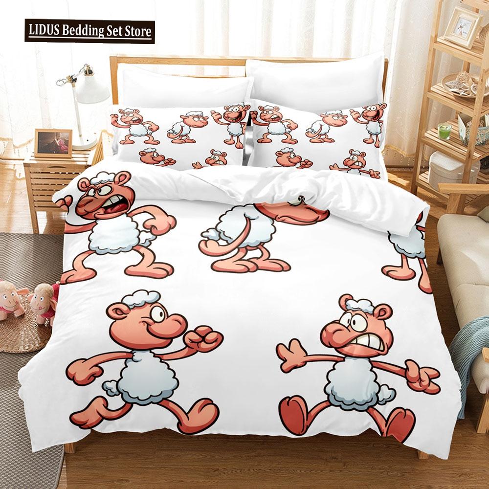 Cartoon Goat Duvet Cover Set Cute Kawaii White Goat White Background King Queen Size For Girls Boys Gift Polyester Bedding Set