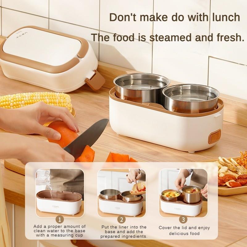 250W 1L/2L Boîte à repas électrique portable à faible bruit Multifonctionnelle Acier inoxydable Chauffage interne Boîte à lunch Prise secteur Cuisson à la vapeur Boîte Bento isolée