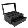 24 Slots Watch Display Box Carbon Fiber Watch Case with Drawer Design Waterproof PU Leather Interior Watch Organizer