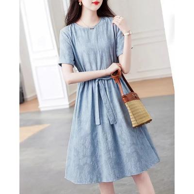 Cotton Doll Skirt Summer New Round Neck A-line Dress for Women Mid-length