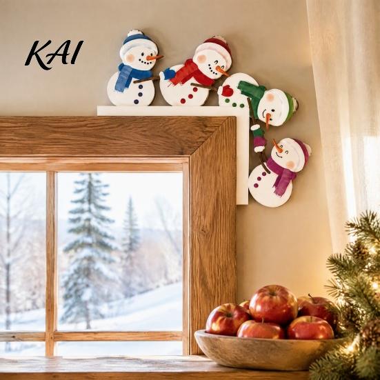 Festive Fireplace Mantel Decor Wooden Christmas Door Corner Decor, Santa Claus Reindeer/Snowman Topper Seasonal Art for Holiday Home Decoration,
