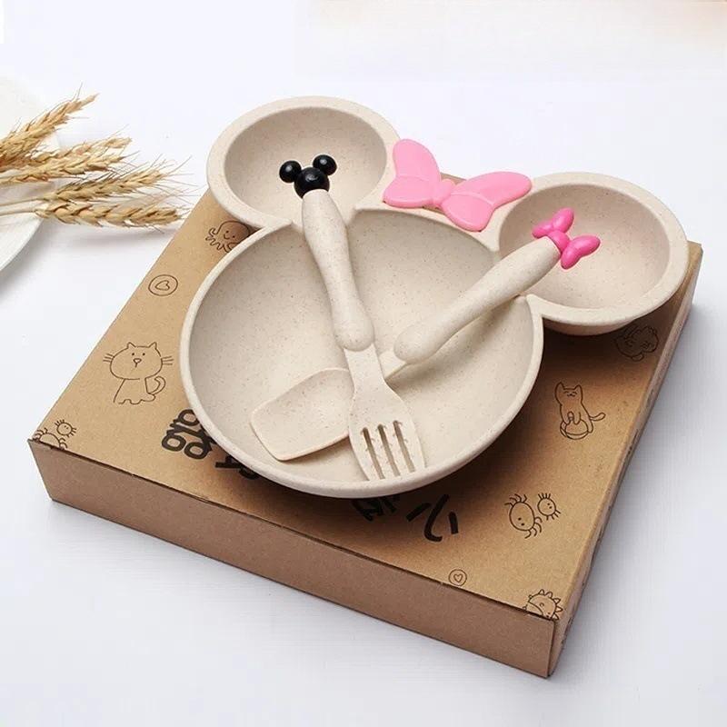 

3 шт./набор столовых приборов из пшеничной соломы для детей, детский сад, детское питание, добавка, тарелка, миска, ложка, вилка, табл