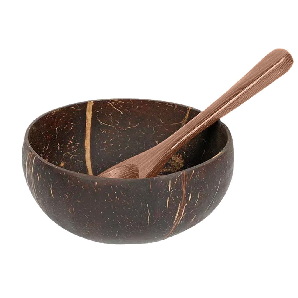Coconuts Bowl Spoon Set Featurings Unique Natural Pattern for Cold Dishes