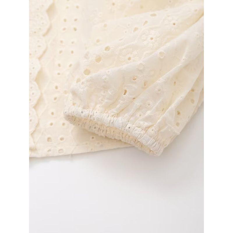 Kaslead New Arrival Women's Clothing Fashion Style Fashion All-Match Minimalist Cut Out Embroider Shirt 3304652