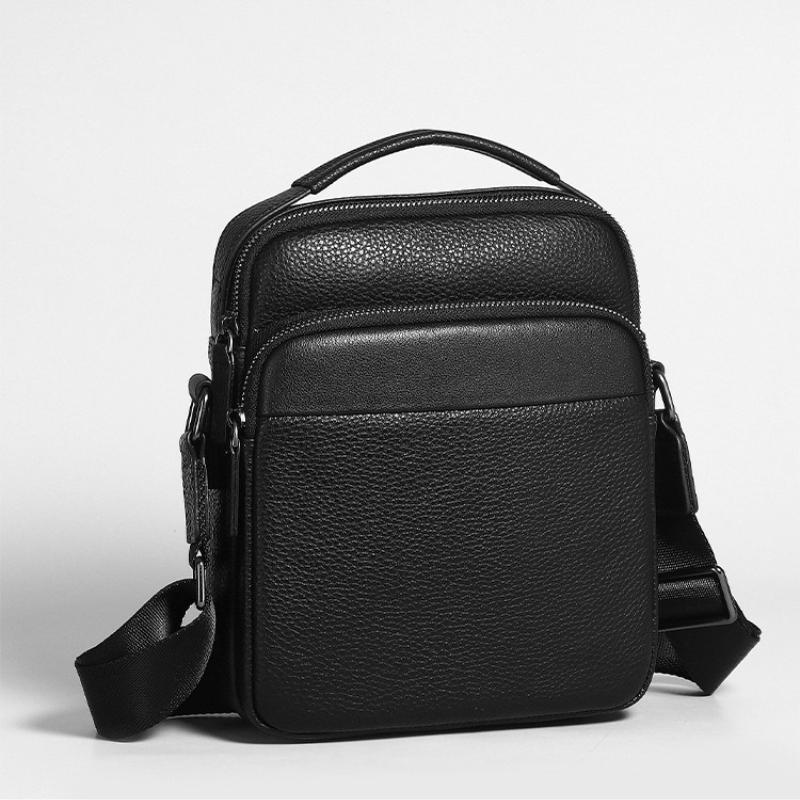 

Fashion Luxury Men s Genuine Leather Crossbody Messenger Bag Designer Shoulder Bag for Travel Durable Waterproof Lining чёрный