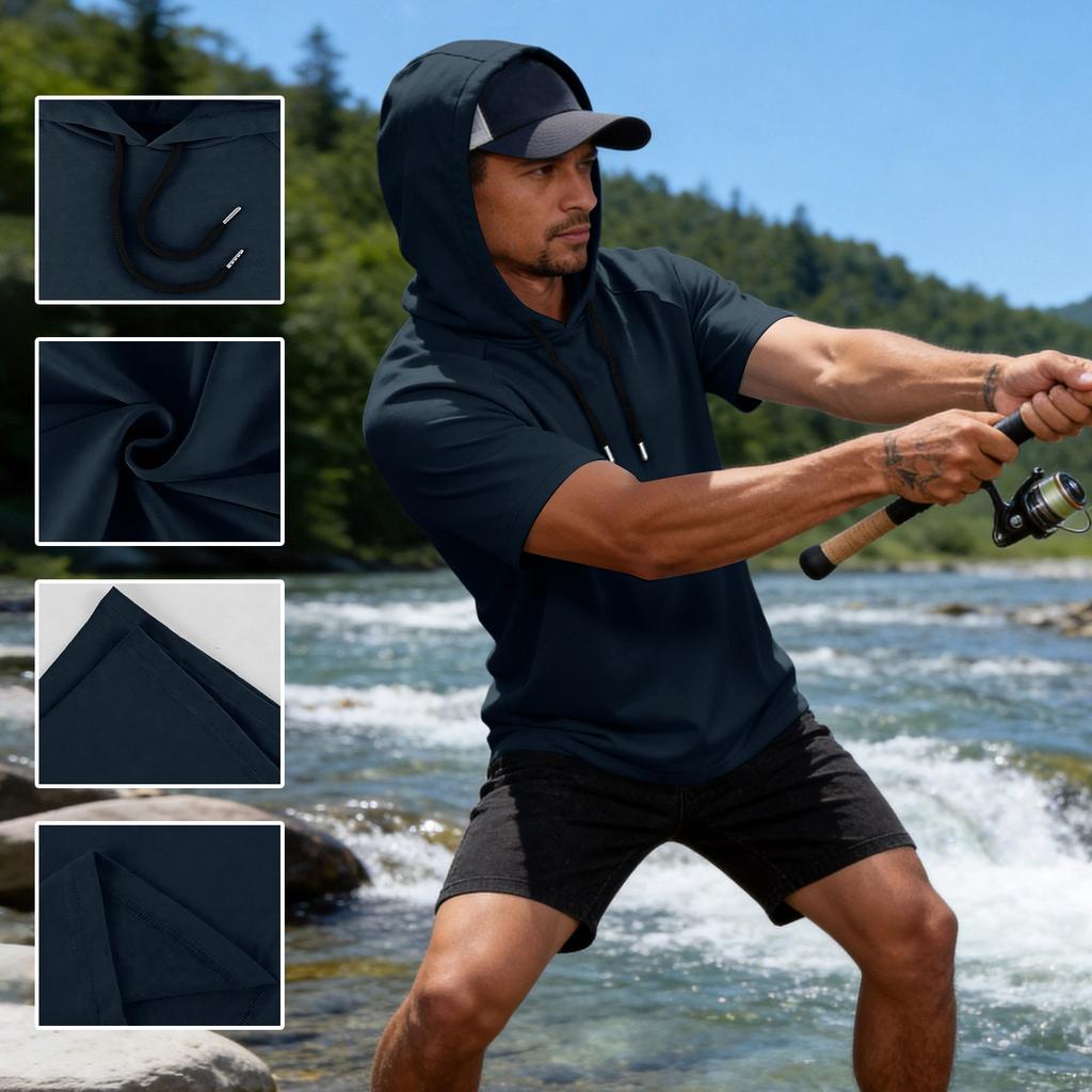 Men's Breathable Lightweight Short Sleeve Hoodie, Sport Casual Tops For Fishing, Fitness & Outdoor Sports