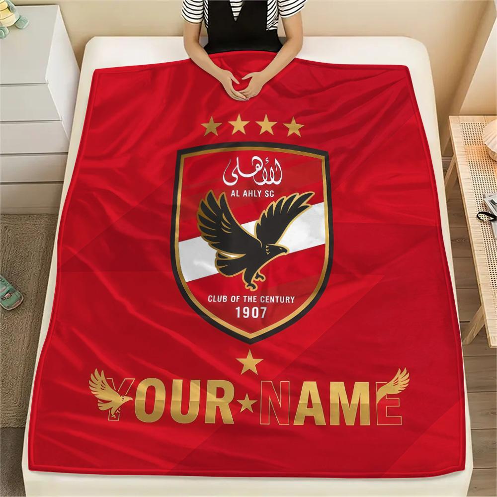 Custom Name Al Ahly SC Flannel Blanket, High quality Comfortable for All Seasons, Home Decor, Warmth and Comfort