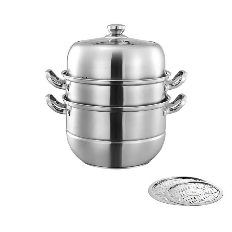 ZISIZ 3-Layer 28cm 304 Stainless Steel Induction Cooktop Steamer Pot