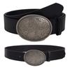 Fashionable Black Faux Leather Belt With Artistic Floral Embossing Durable Buckles Unisex Design