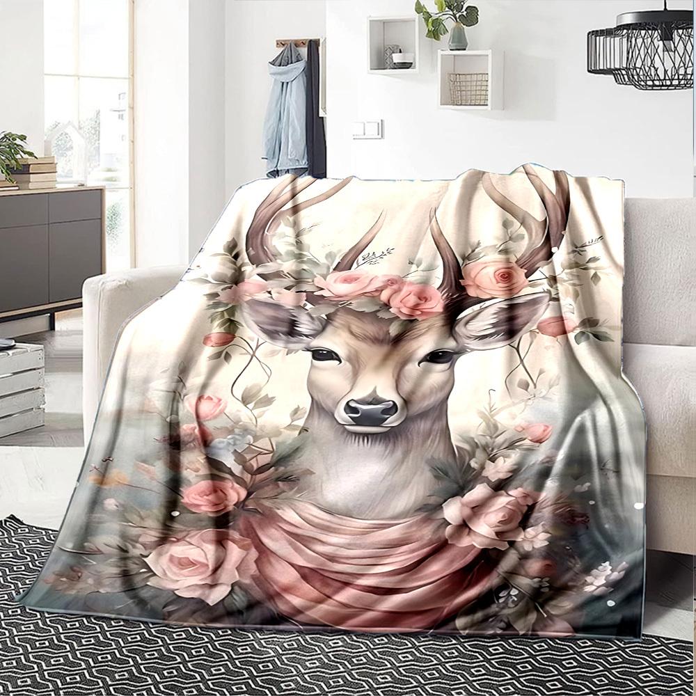 1pc Deer Name Blanket Lightweight Flannel Throw for Sofa Bed Travel Camping Livingroom Office Couch Chair
