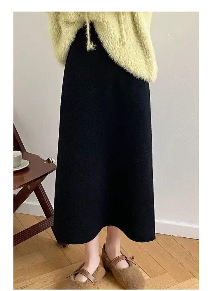 Women's Elastic High Waist Knitted Midi Skirt for Autumn/Winter - Slim Fit