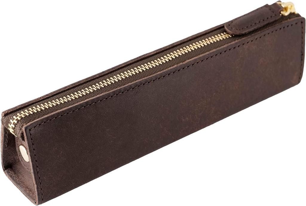 PB Zipper Pen Case M Castagno Leather Italian Leather Slim Simple Slip-On (Dark Brown) A-IPV-5801