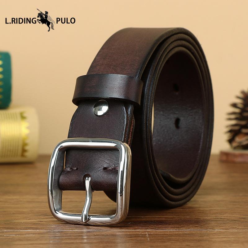 Stainless Steel Buckle Belt for Men, Genuine Leather Pin Buckle, Top Layer Cowhide, Korean Style, Retro Fashion, Trendy, Versatile Casual Trouser Belt