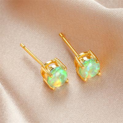 Lindos Aretes Pequeños Redondos de Ópalo Color Dorado de Lujo Vintage Azules Blancos Verdes para Mujer