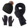New Year Christmas Red Hat Scarf Gloves 3 Pieces Set Autumn Winter Outdoor Windproof Warm Knit Muffler Hats and Caps for Women