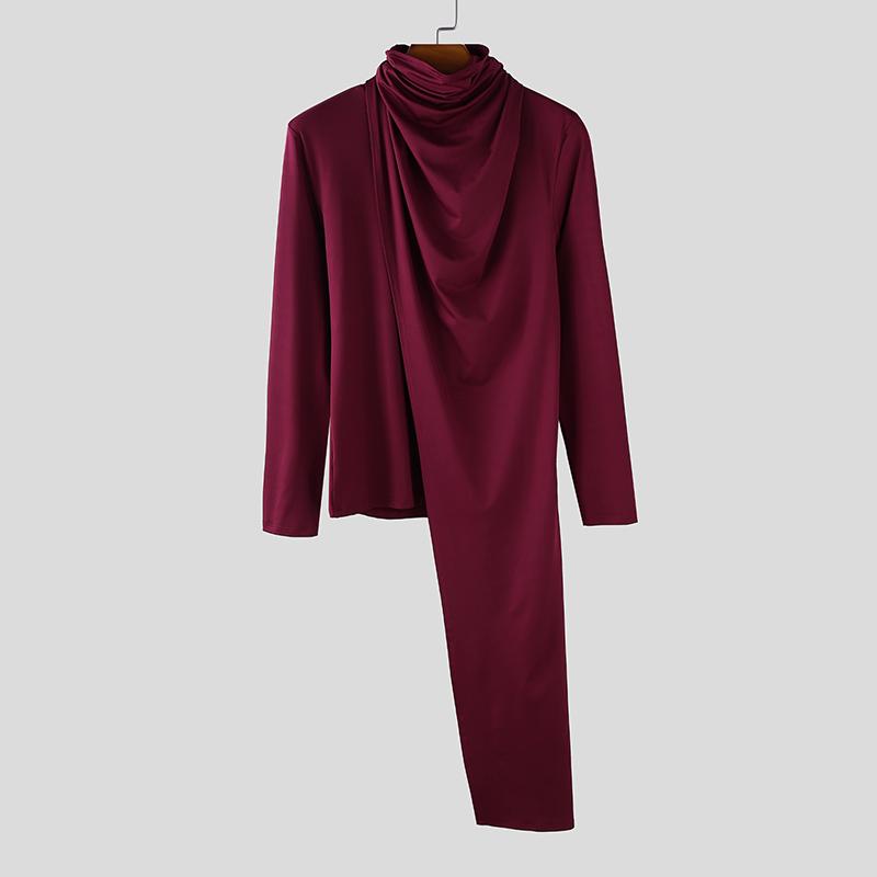 

INCERUN Autumn Men Turtleneck Long Sleeve Irregular Layers Casual T-shirts Undershirts L