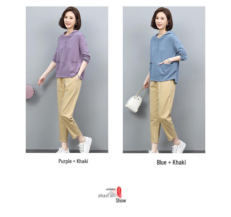 Women's Fashionable Mom Style Casual Sweatshirt Set: 2025 Spring/Autumn Two-Piece Outfit