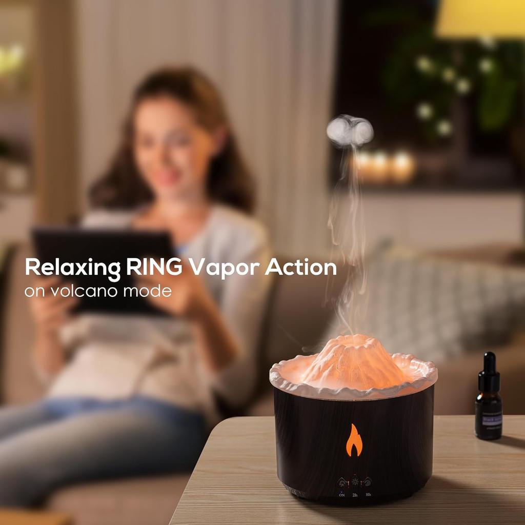 300ml Essential Oil Diffuser, Volcano Flame Aromatherapy Diffusers Fragrant Humidifier Vaporizer with Remote Control, Night Lights, Timer Auto Off