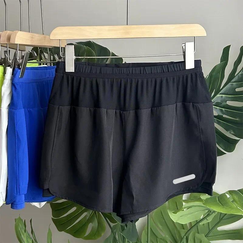 

Женские быстросохнущие двухслойные светоотражающие шорты с 5 карманами для марафона с защитой от воздействия ультрафиолета M чёрный