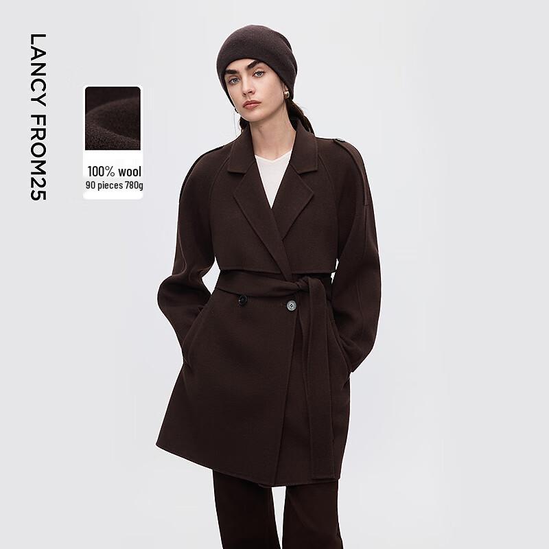 Langzi Women's 100% Wool Double-faced Lapel Coat