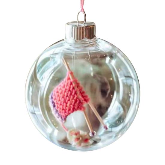 Holiday Sewing Snow Ball Ornament Plastic Clear Balls Xmas Hanging Ornament Seamstress Gift for Knitters Yarn Lovers