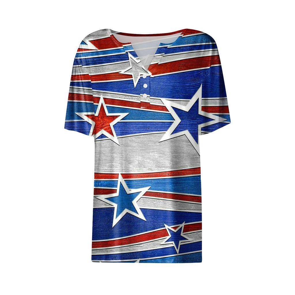 Dámské tričko Tričko Potisk knoflíku Krátký rukáv Denní víkend Móda Basic Top s výstřihem do V