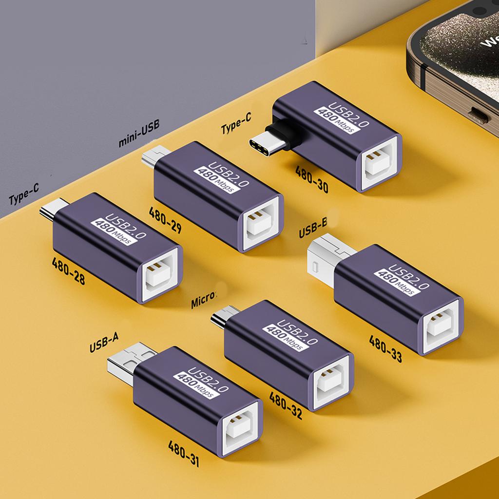 USB B Adapters 480Mbps Data Transfer Speed for Multiple Devices Female to Male MiDi/Micro USB/Mini USB/USB C Converters