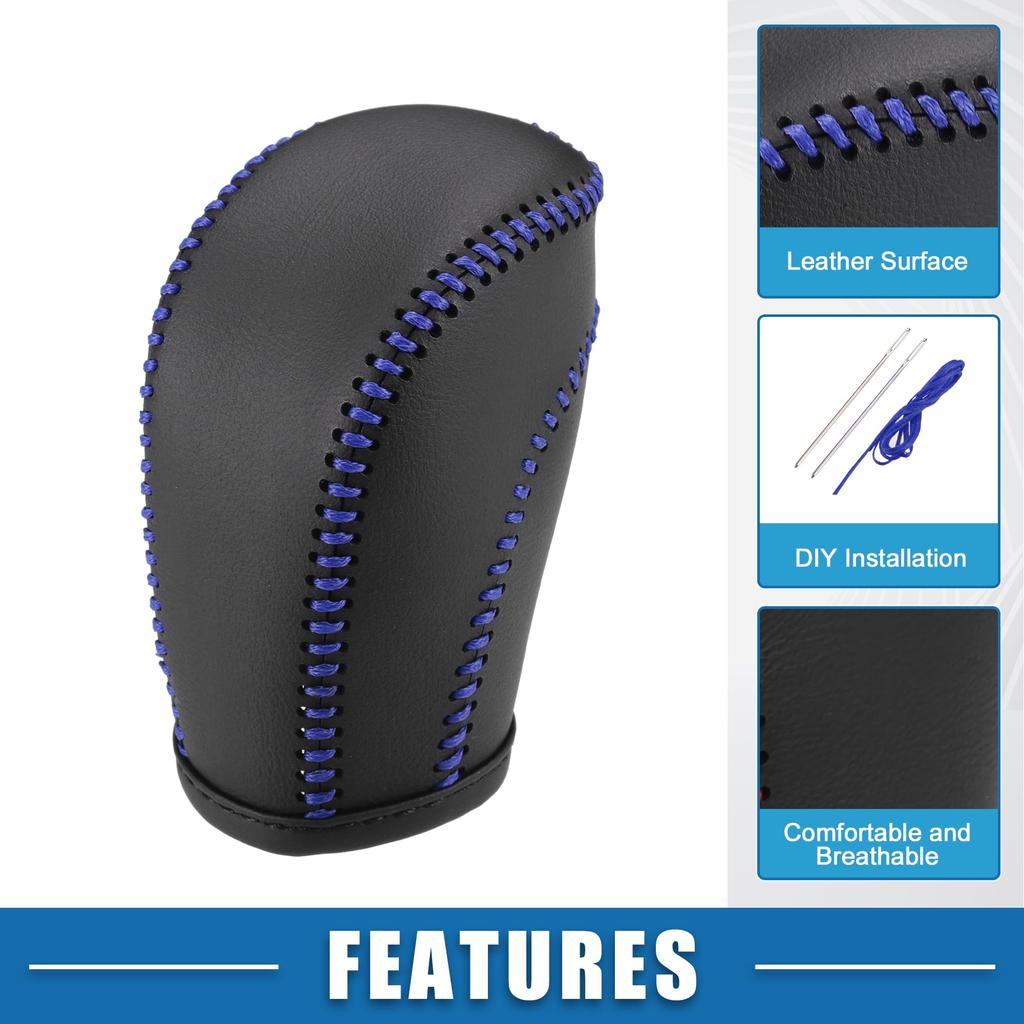 A ABSOPRO Gear Shift Lever Cover For Volkswagen Atlas 2018-2022 Automotive Interior Gear Shift Knob Trim Black Blue Stitching