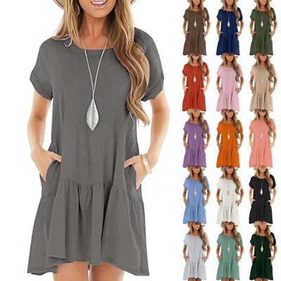 Women's Fashion Casual Round Neck Short Sleeve Ruffle Dresses
