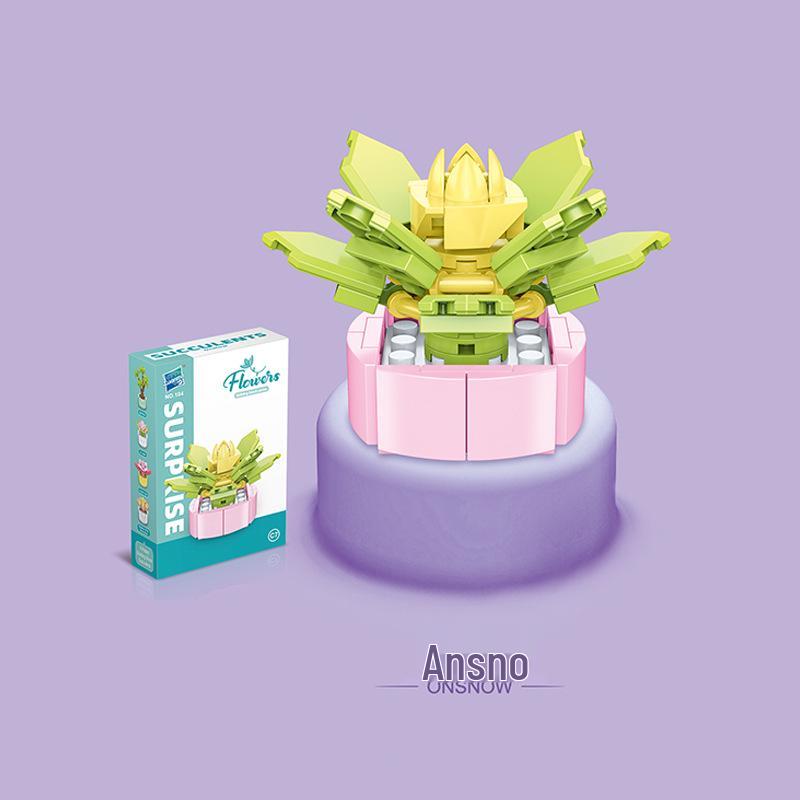 Kids' Educational Interlocking Building Blocks - Flower Potted Plant (Rose & Epiphyllum) Compatible with Top Building Block Models