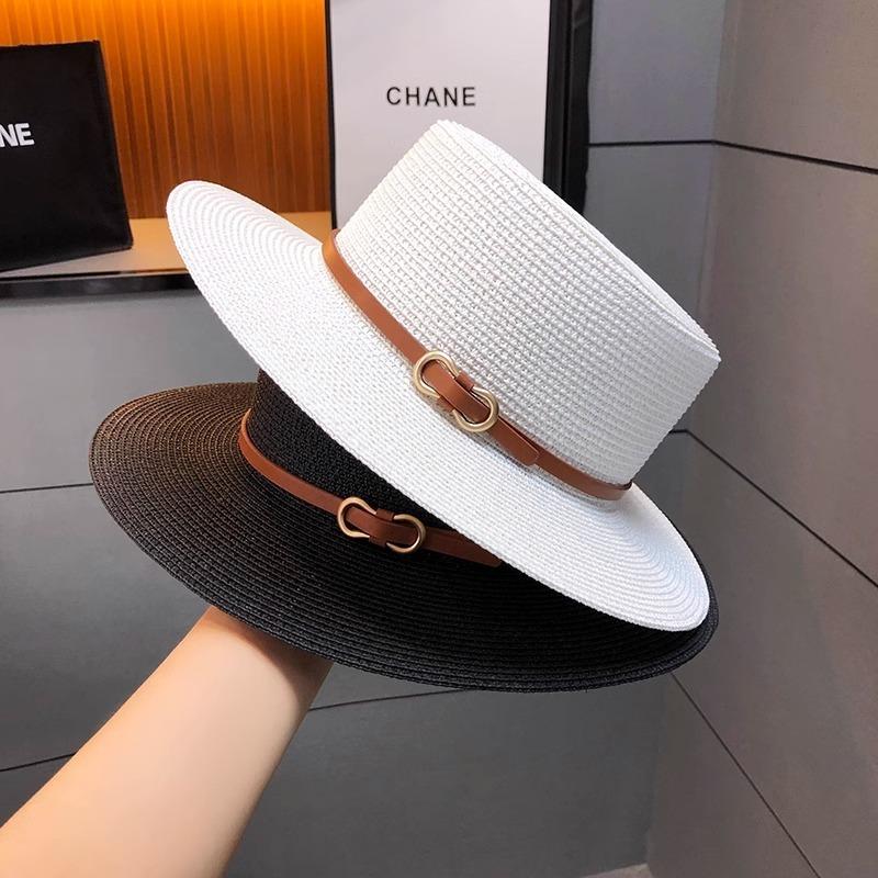 Flat Top Hat Summer Travel Seaside Vacation Wind Shading Sun Protection Straw Hat Show Face Small Temperament Sun Hat Children