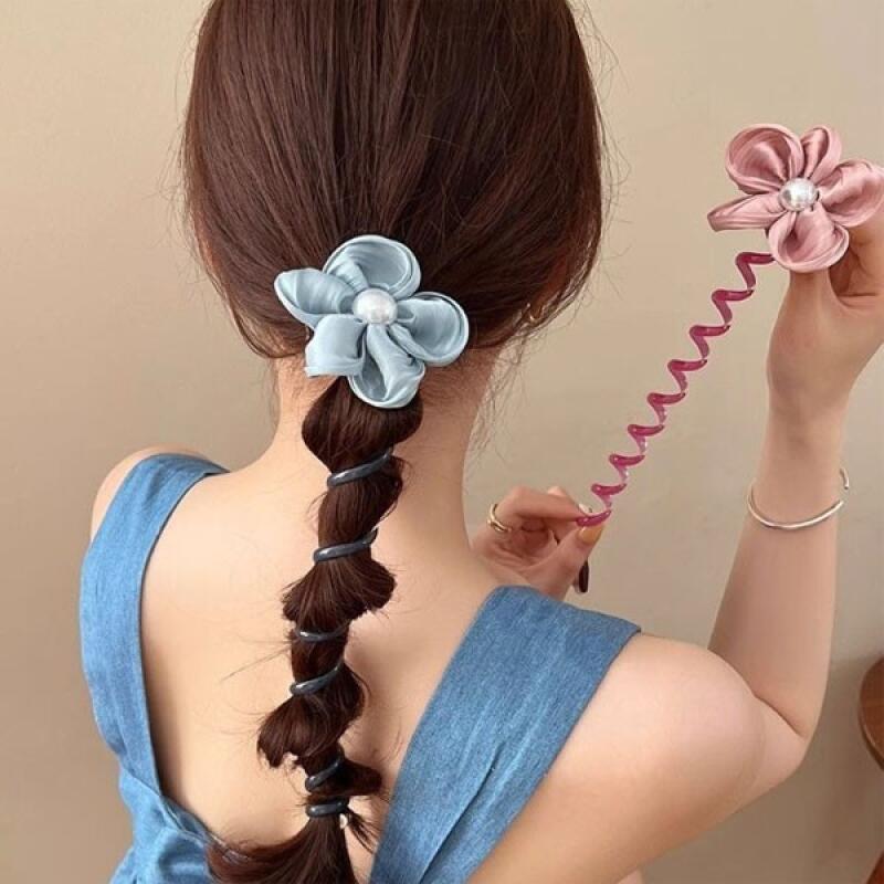 Большой Цветок Блеск Весна Волосы Телефонный Шнур Резинка для Волос orange