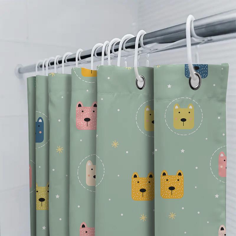 Animal Printed Shower Curtain With Blue Background For Bathroom Decor Creative Pattern Home Accessories (Green)