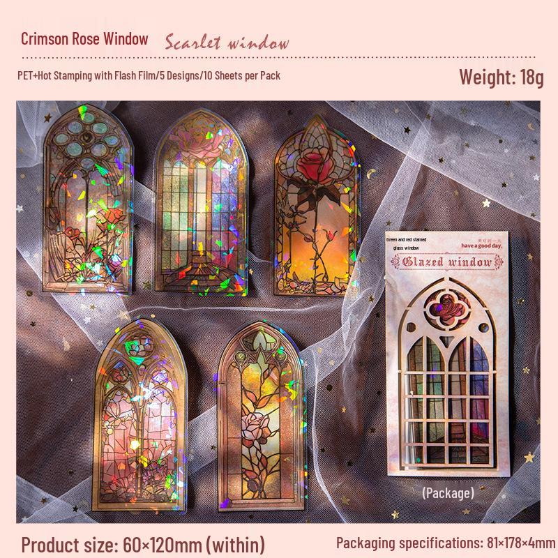 Beautiful Day Stained Glass Window Stickers: Retro European Style DIY Journal Scenery Stickers