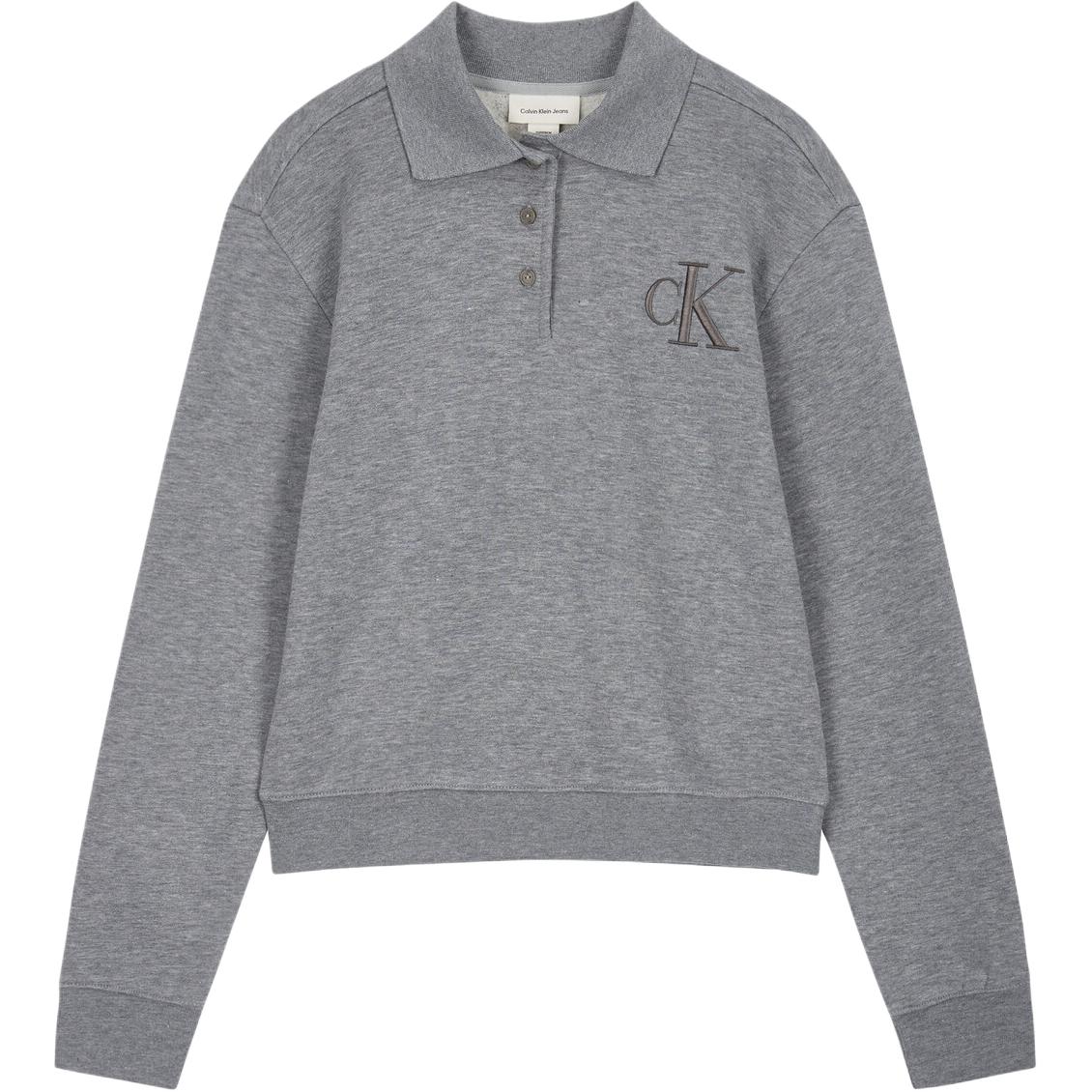 

Calvin Klein Logo Long Sleeve Polo Shirt Women tops Medium-Gray 47B217G-P7E XS