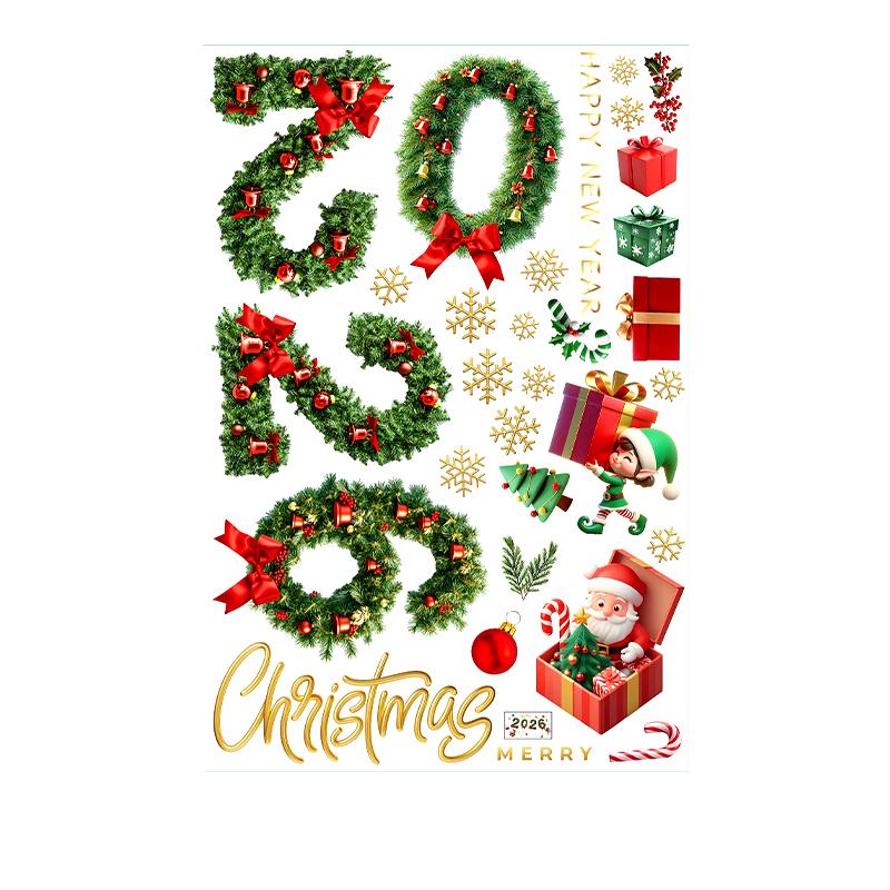 

1 шт. Стеклянный/Дверной Звонок ПВХ Новый Фестиваль Зеленая Сосновая Хвоя В помещении и на улице Наклейки на Окна 2026 Статические Наклейки Украшение