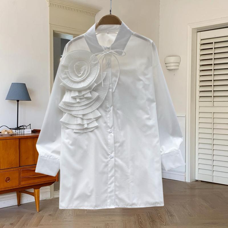 

Весняні нові шикарні жіночі сорочки з довгим рукавом і квітами, повсякденні однобортні елегантні вільні блузки, жіночі топи, вінтажні жіночі блузки зі шнурівкою 25810 S білий