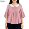 ZANZEA Womens Doll Collar Loose Casual 3/4 Sleeve Blouse