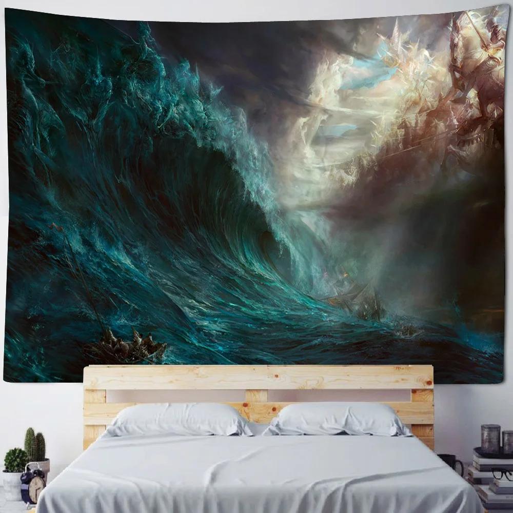 Unicorn Forest Art Tapestry Wall Hanging Starry Sky Horse Background Poster - Cartoon Home Decor Bed Sheet & Beach Mat