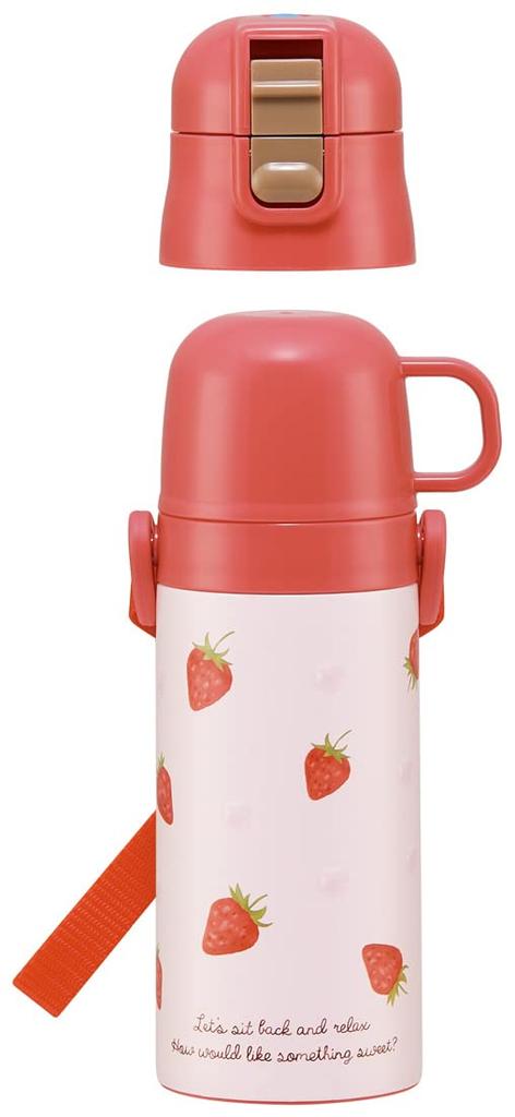 Skater Water Strawberry 350ml 420ml Stainless Small for SKDC3 Children's Bottle, 2-Way, Pink, (Cup), (Direct Drink), Steel, Capacity, Girls,